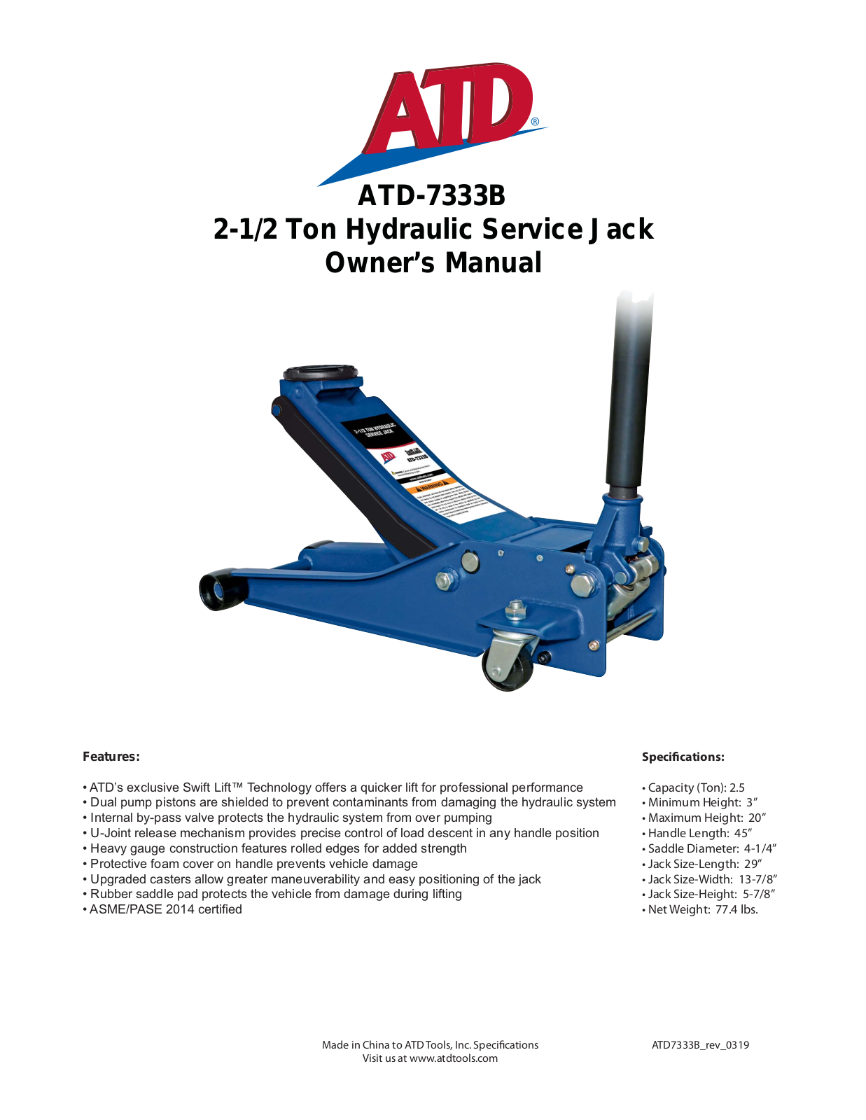 ATD Tools ATD-7333B Owner's Manual