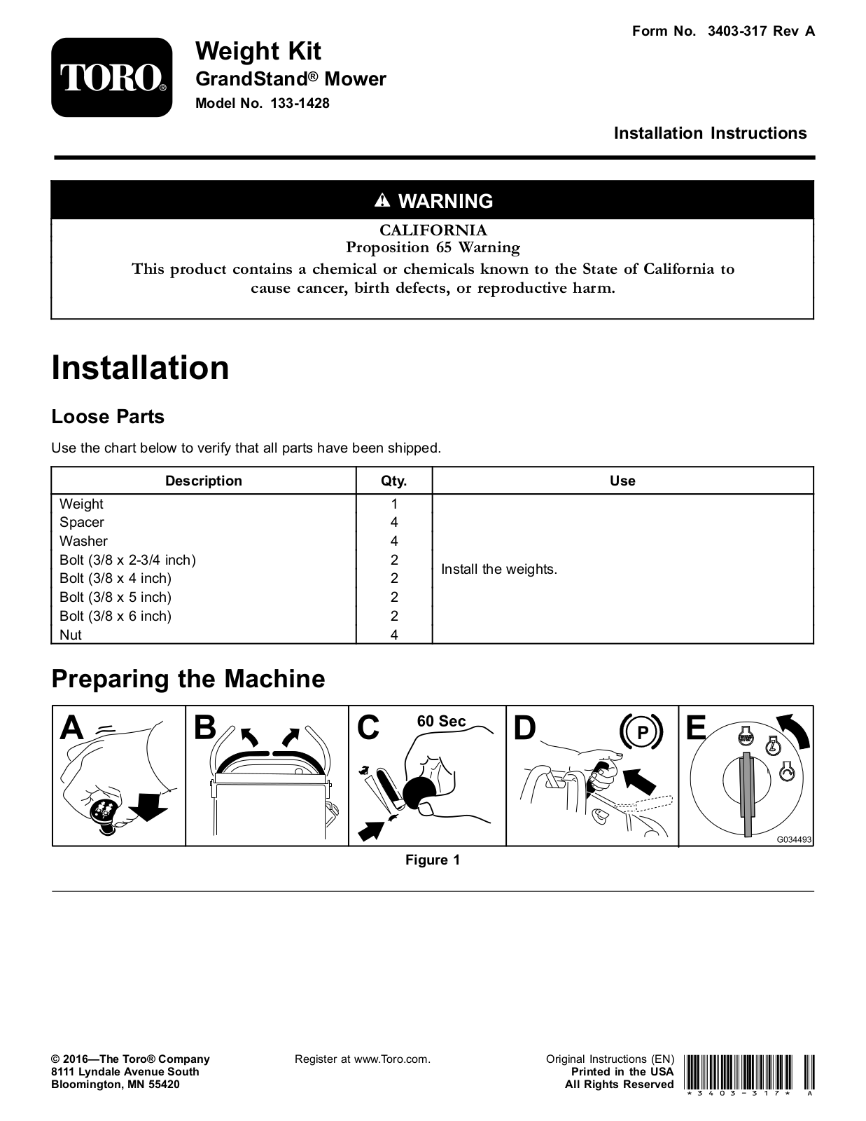 Toro 133-1428 Installation Instructions