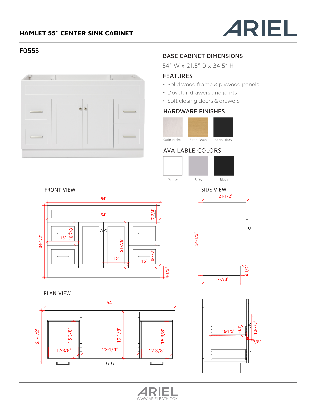 Ariel Bath ZZB10292 Specification - ManualMachine.com