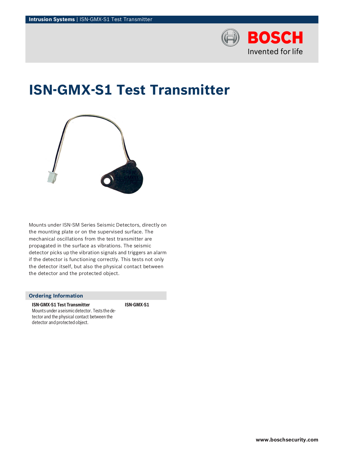 Bosch ISN-GMX-S1 Specsheet