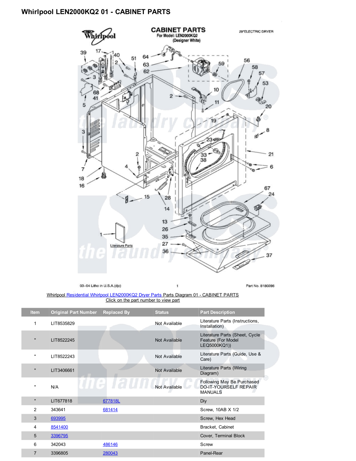 Whirlpool LEN2000KQ2 Parts Diagram