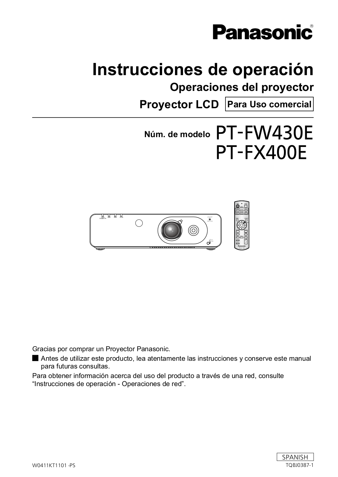 Panasonic PT-FX400E Operating Instruction