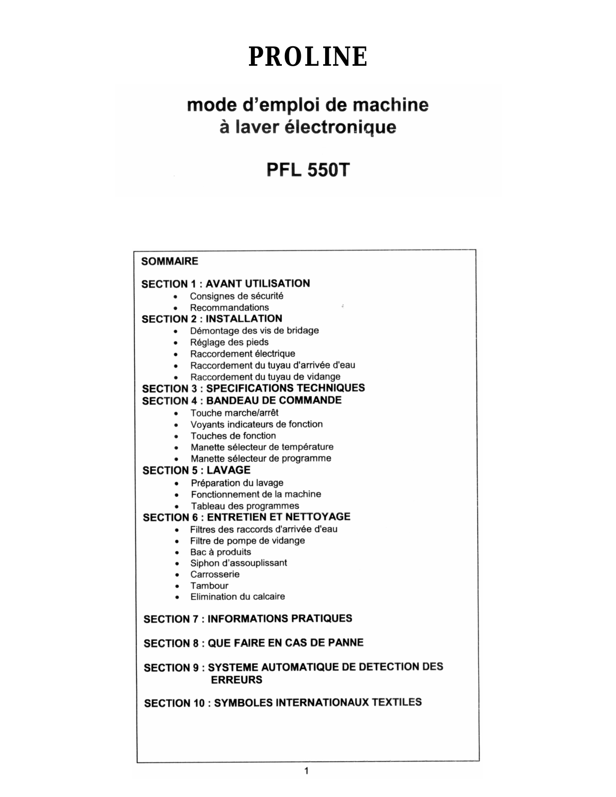 Proline PFL 550T User Manual