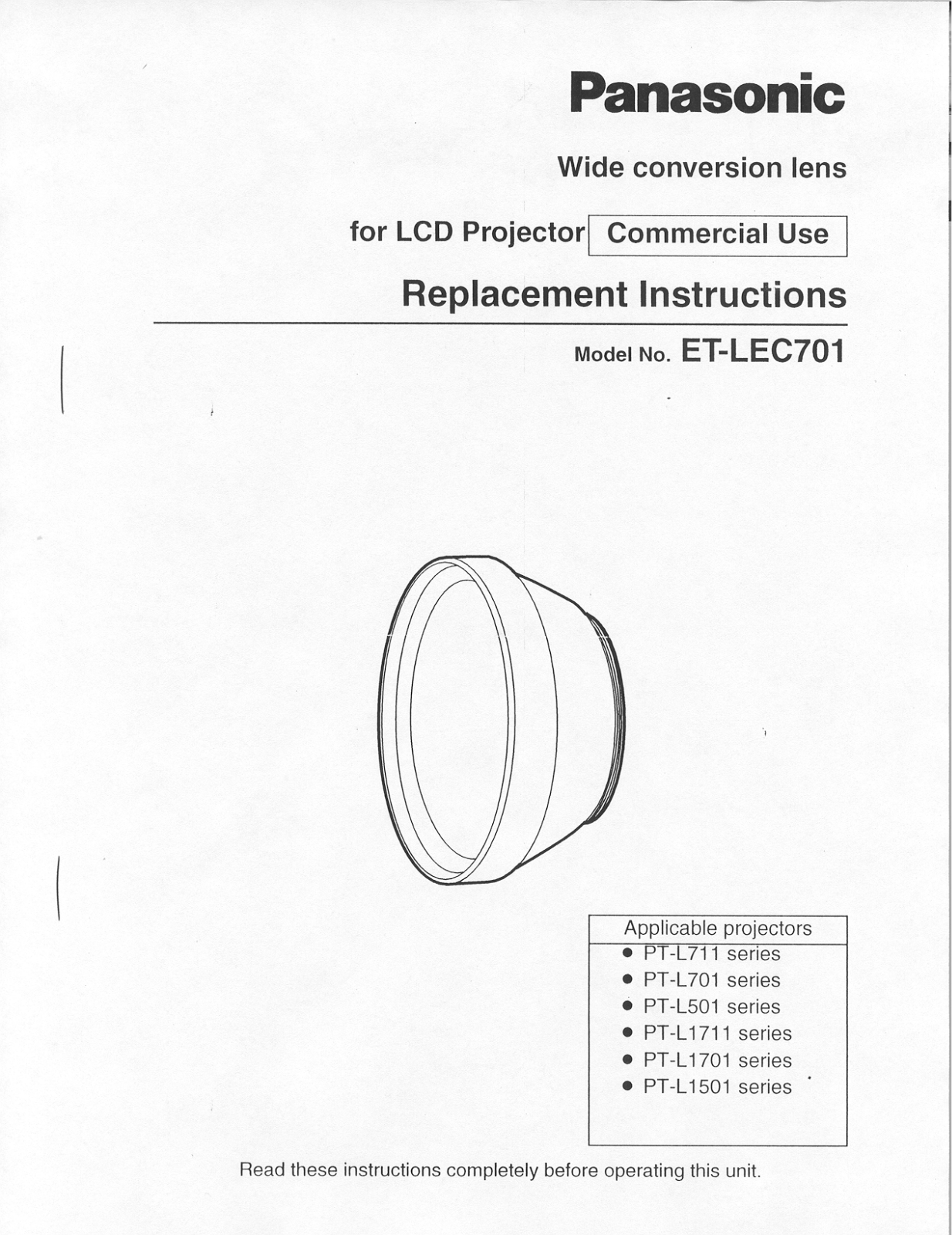 Panasonic et-lec701 Operation Manual