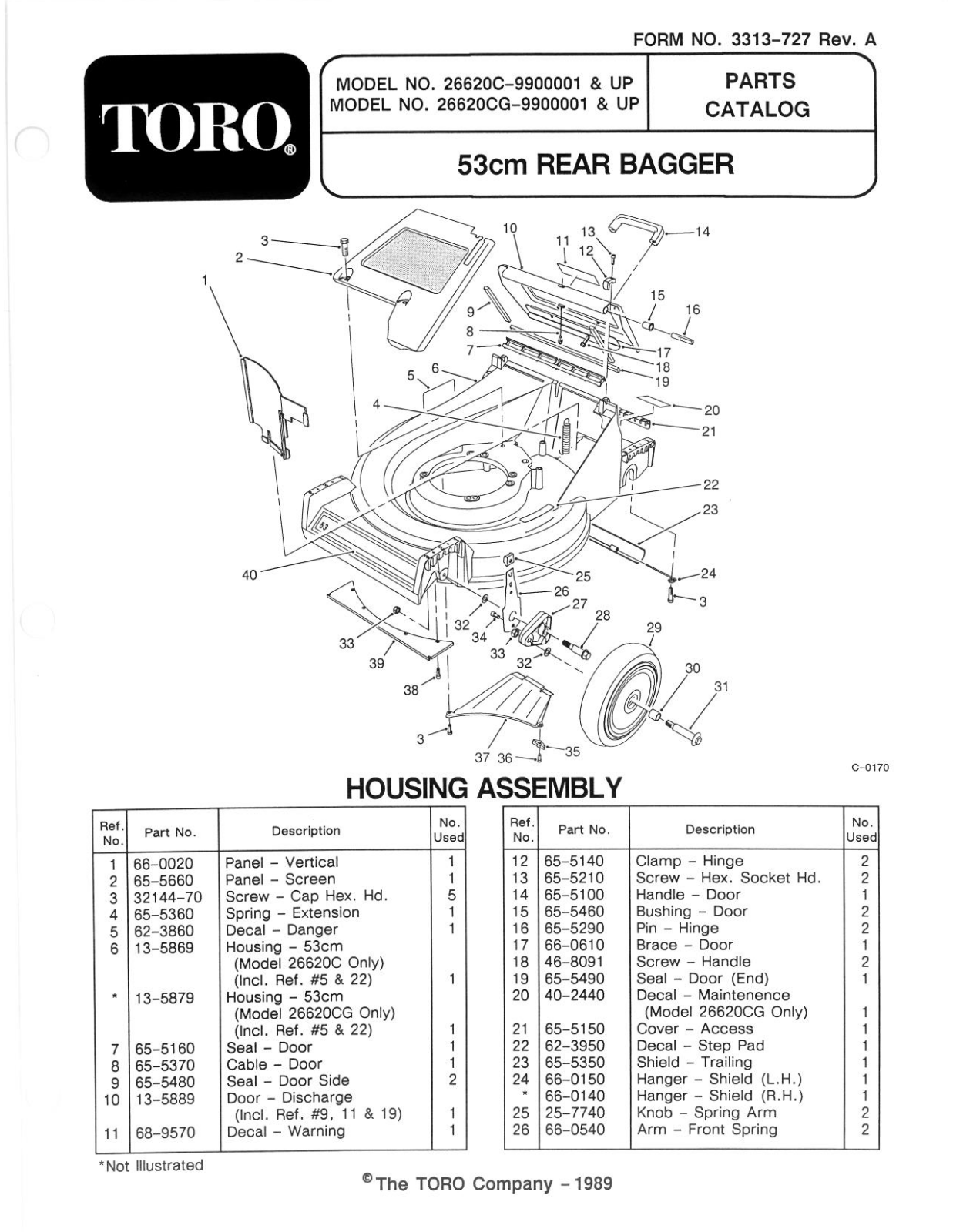 Toro 26620C, 26620CG Parts Catalogue