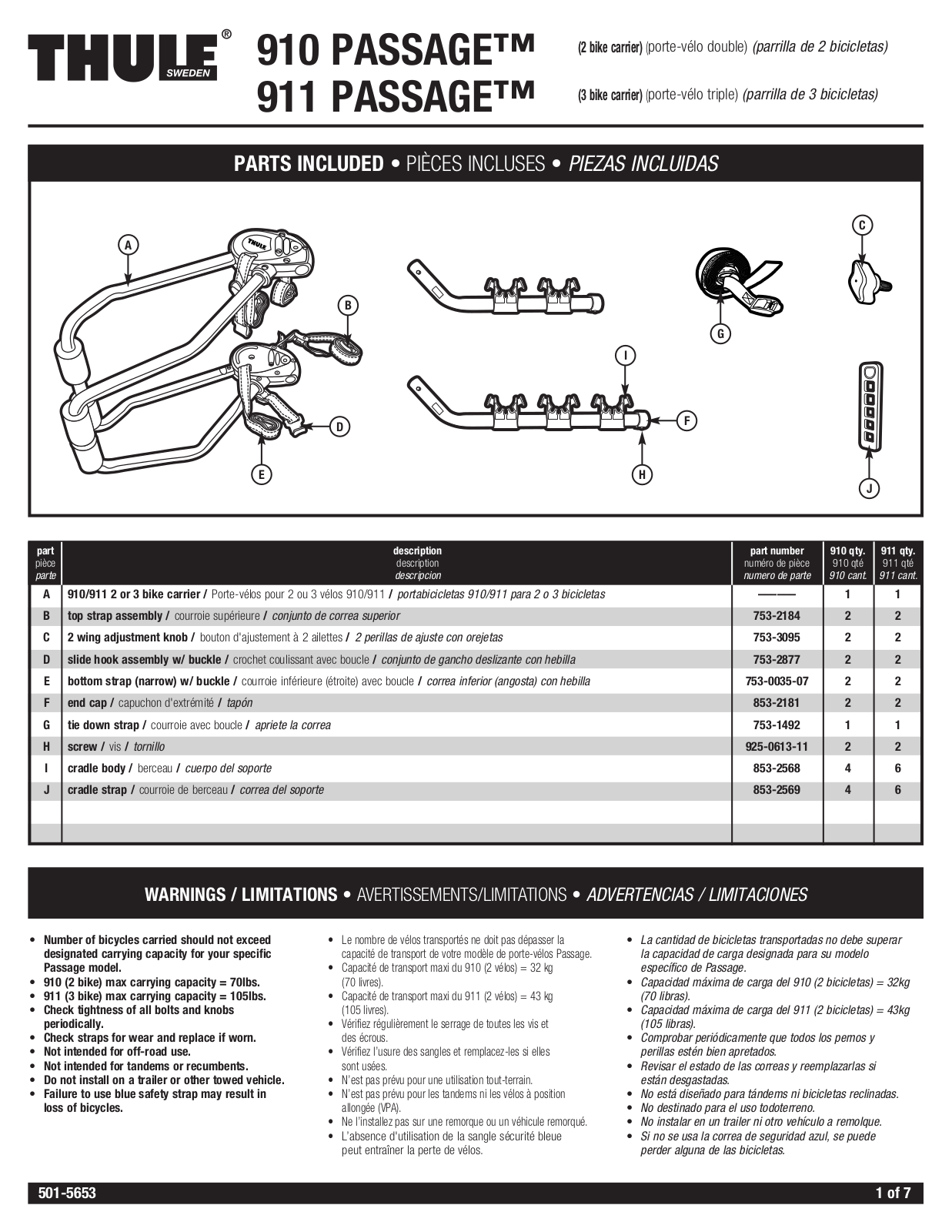 Thule Passage 911, Passage 910 User Manual