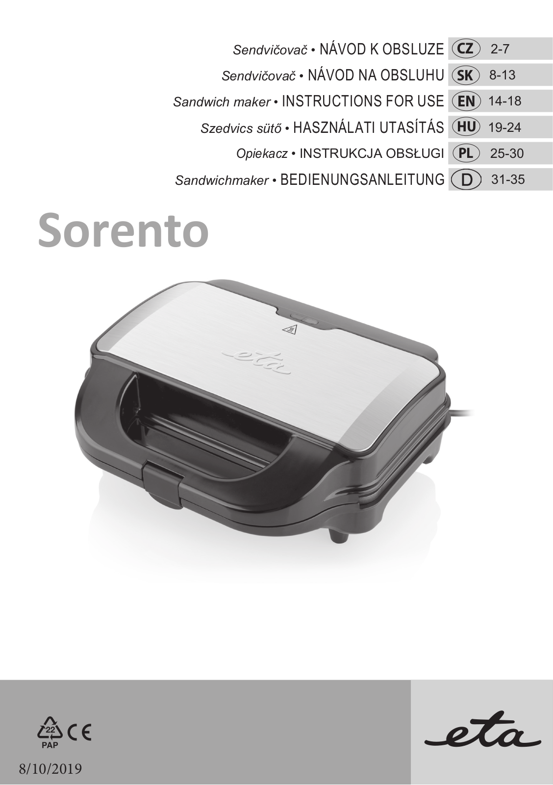 ETA Sorento 3151 90010 User Manual