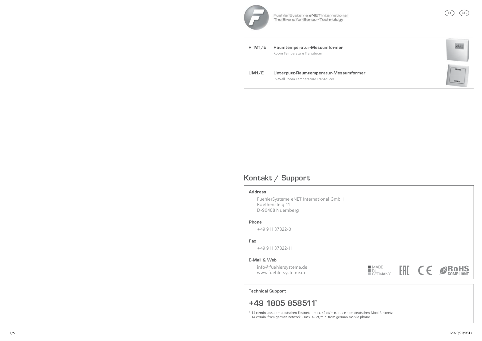 FuehlerSysteme RTM1/E, UM1/E User Manual - ManualMachine.com