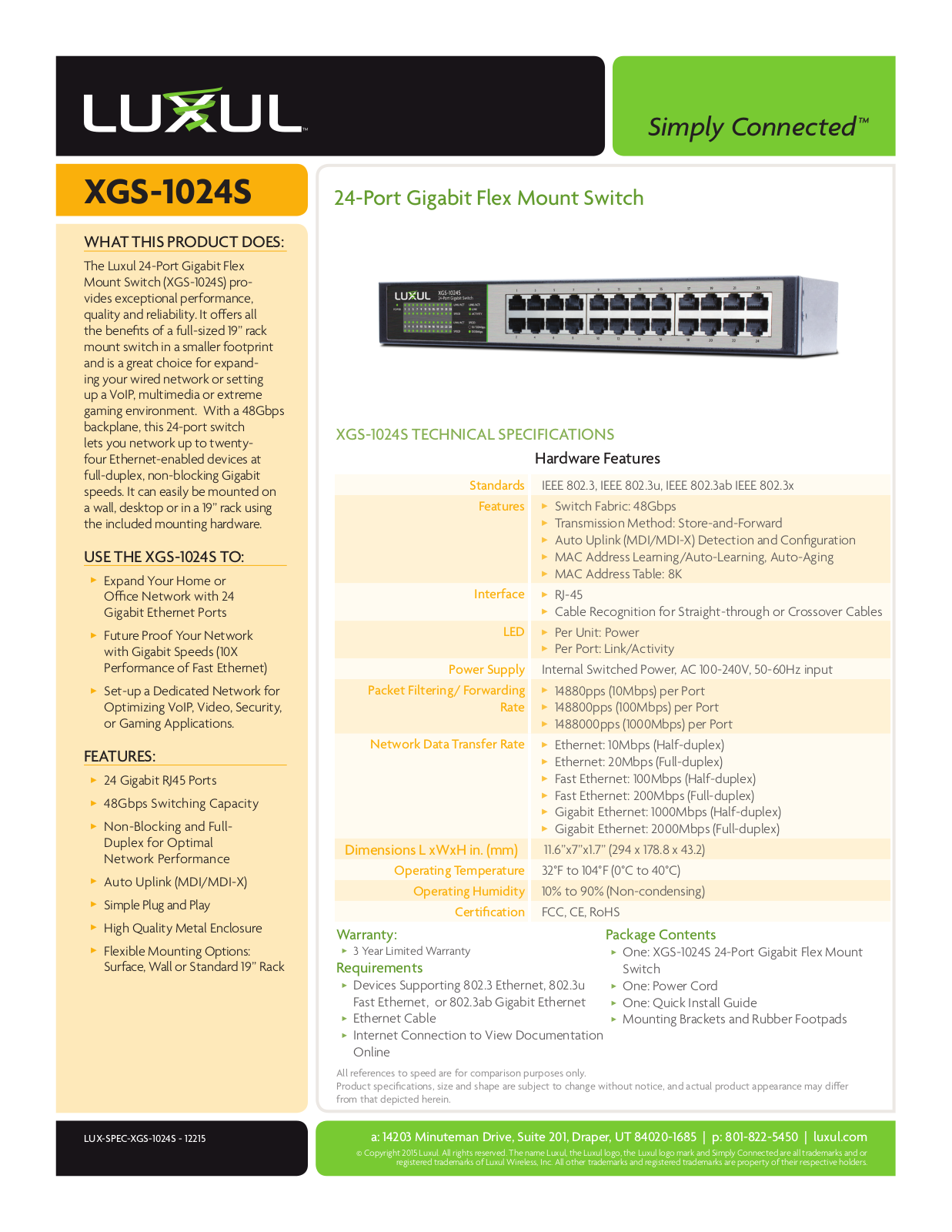 Luxul XGS-1024S Data Sheet