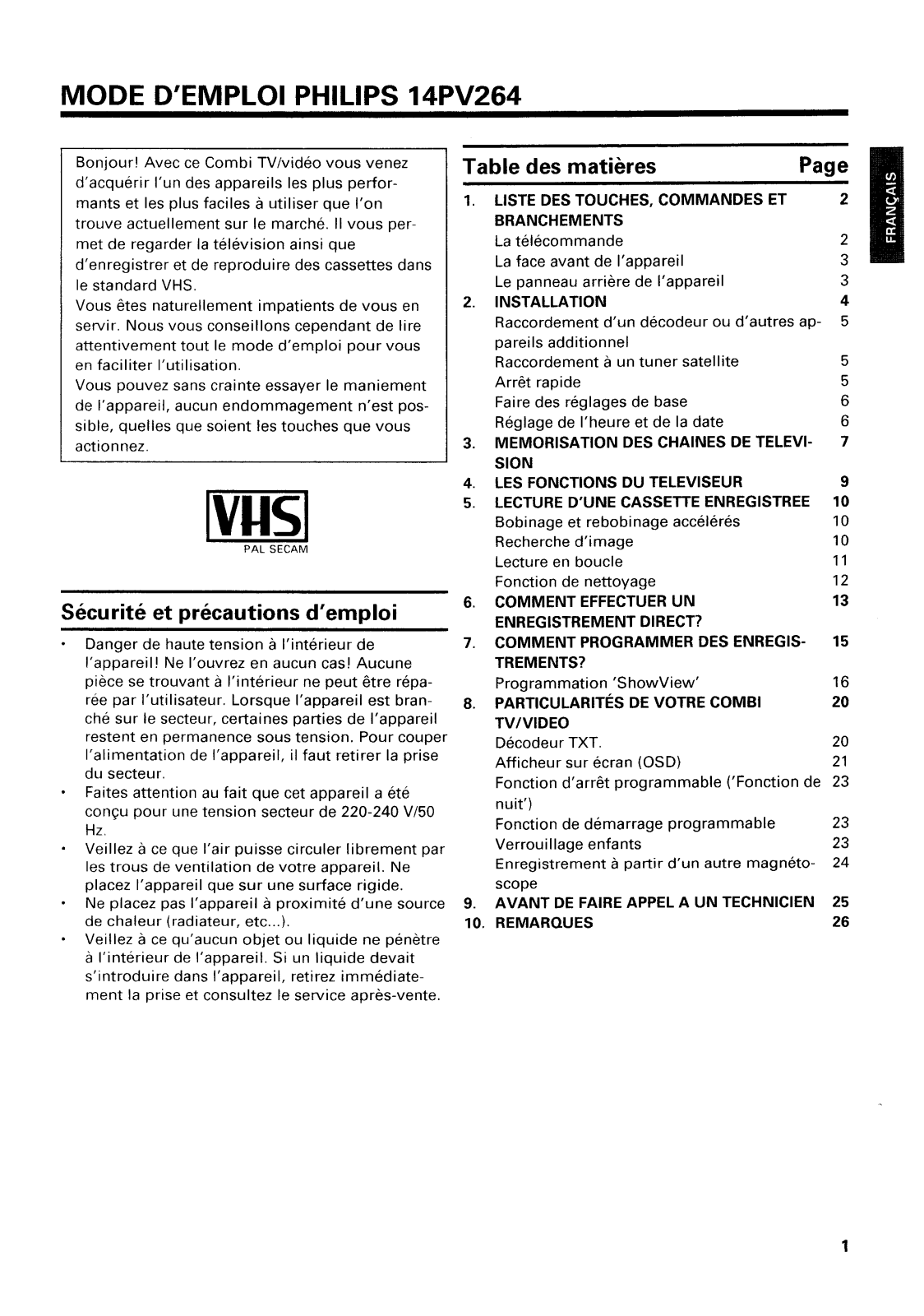 PHILIPS 14PV264 User Manual