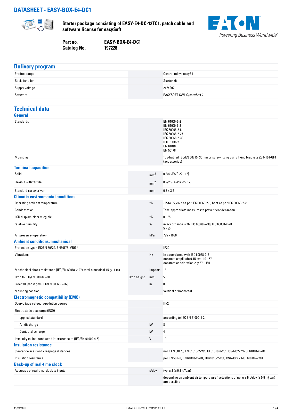 Cutler Hammer, Div of Eaton Corp EASY-BOX-E4-DC1 Data Sheet