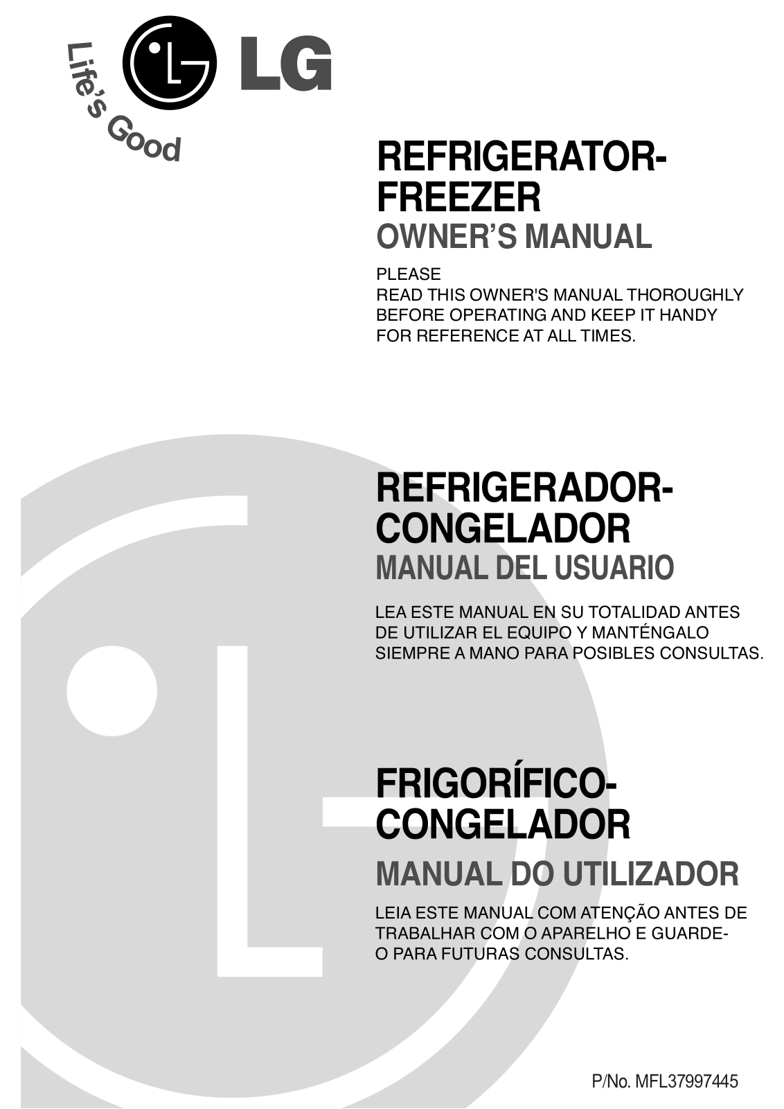 LG GR-B3925-YTCS, GR-B3920-YCS, GR-B392YTC User Manual