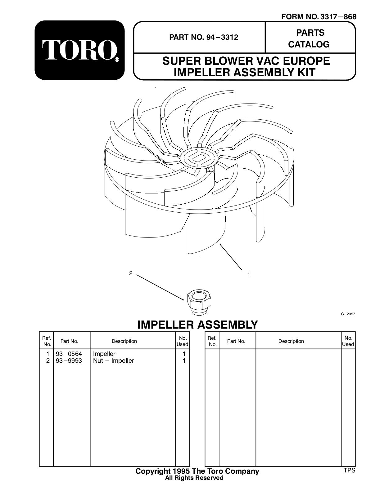 Toro 94-3312 Parts Catalogue