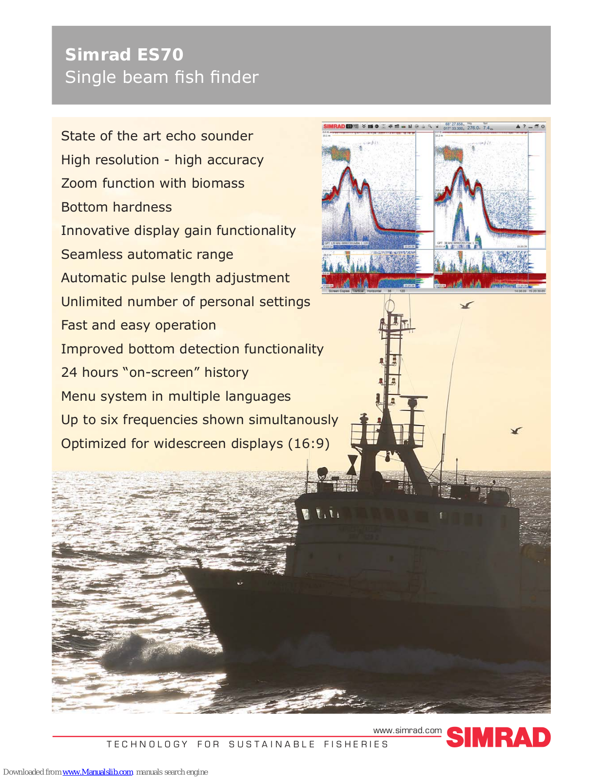 Simrad ES70 SINGLE BEAM - DATASHEET REV A, ES70 Datasheet