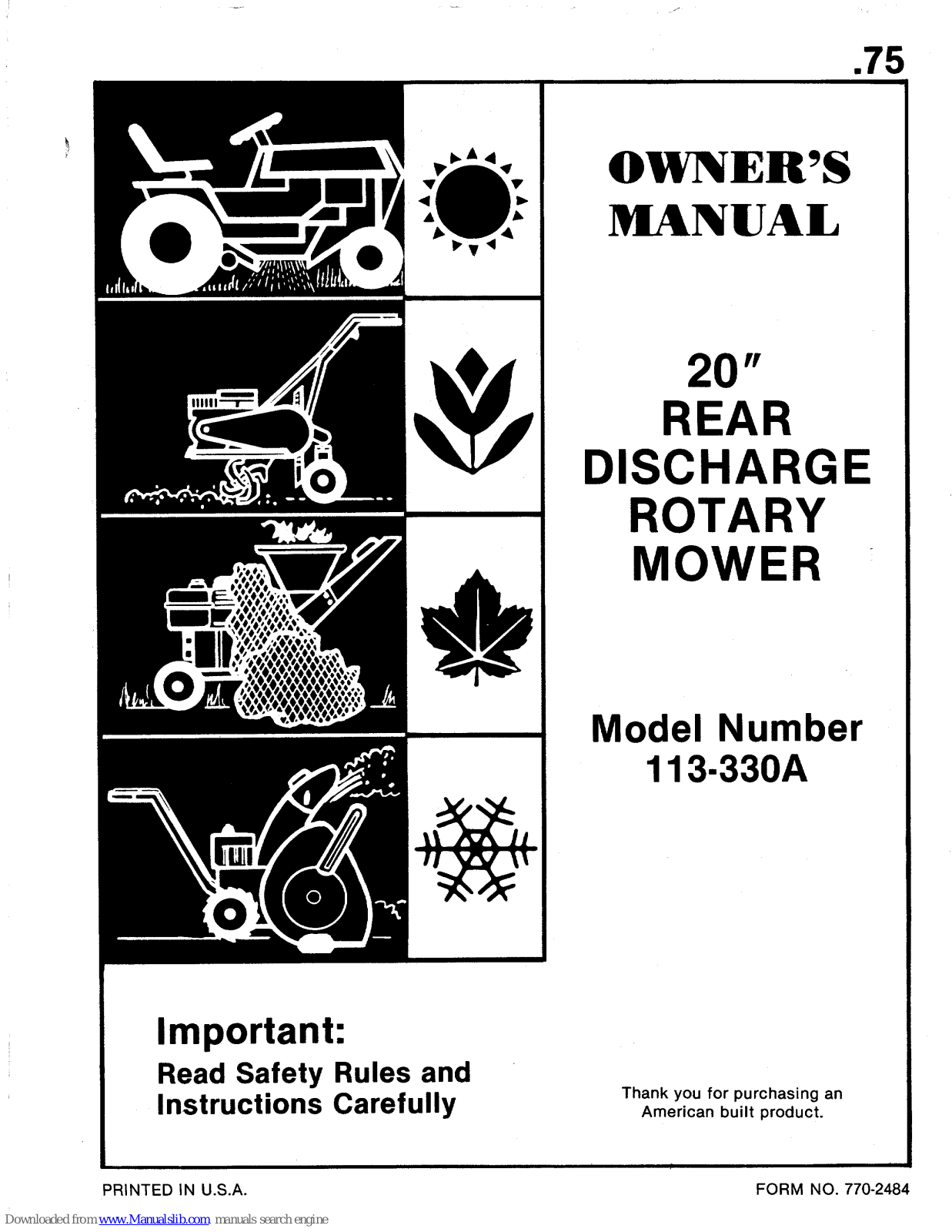 MTD 113-330A, 330 Owner's Manual