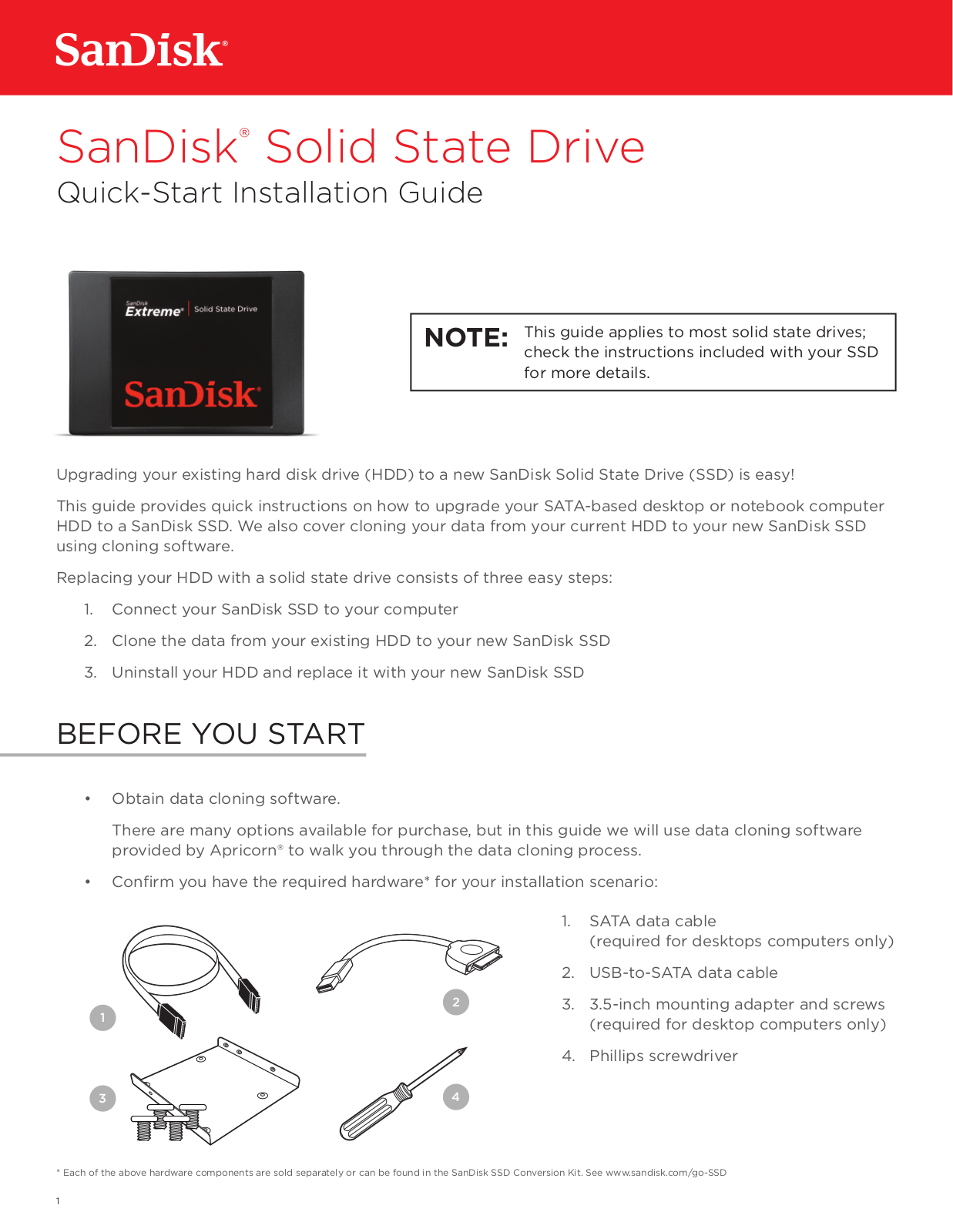 SanDisk Solid State Drive Quick-Start Installation Guide