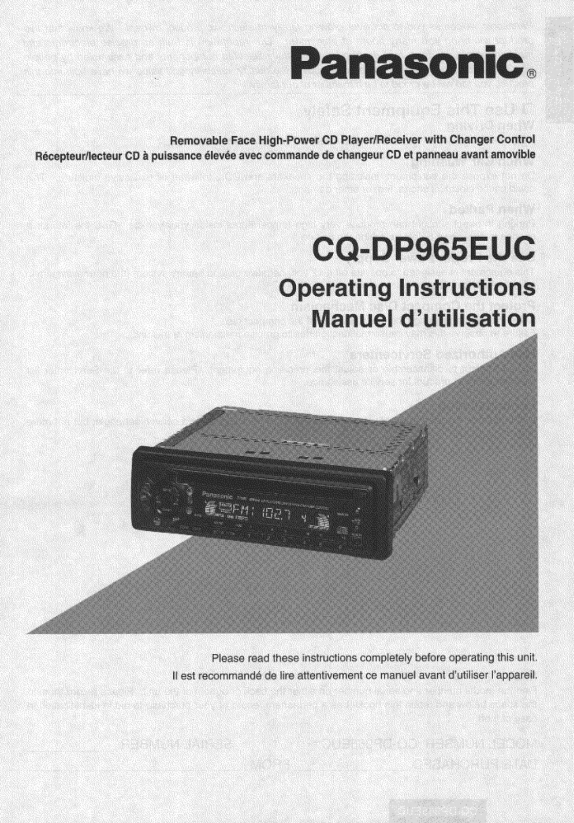 Panasonic CQ-DP965EUC User Manual