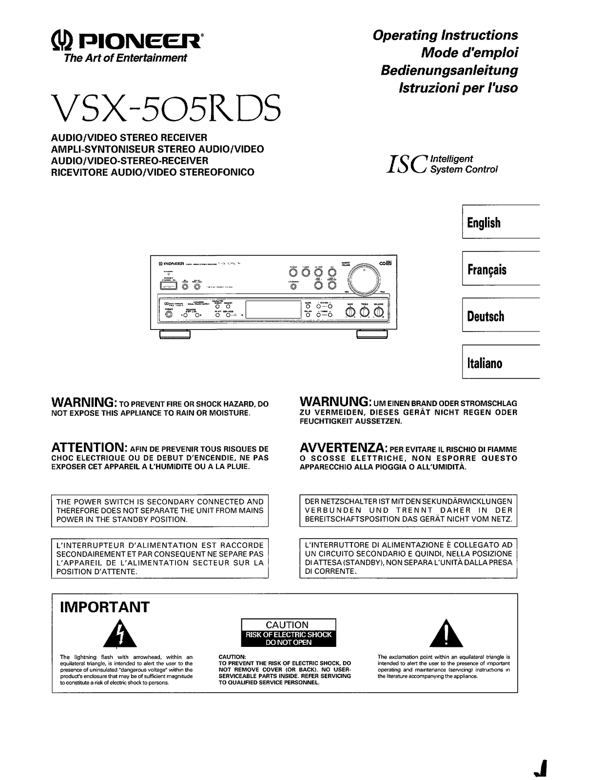 Pioneer VSX-505RDS User Manual