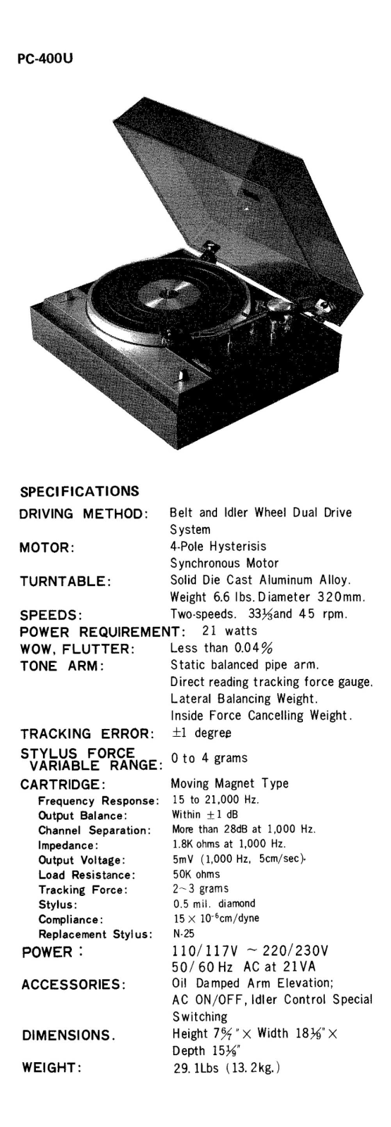 Kenwood PC-400-U Brochure