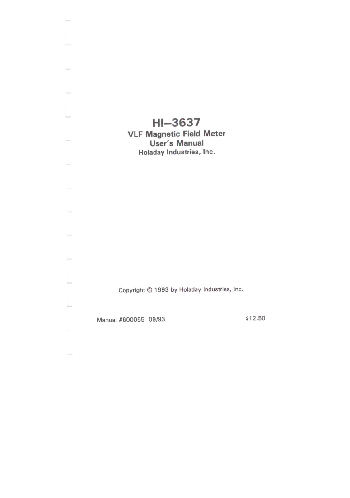 Holaday Industries HI-3637 User Manual