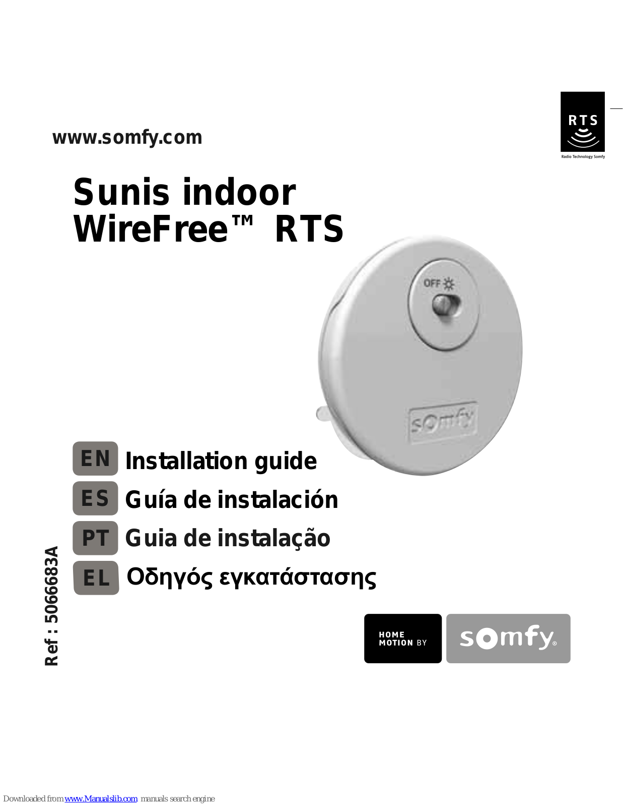 SOMFY Sunis indoor WireFree RTS Installation Manual