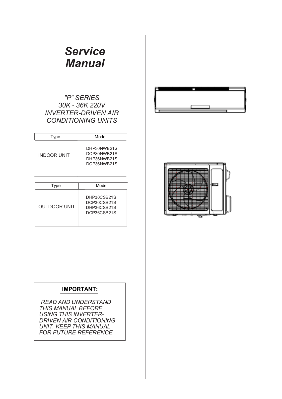 Johnson Controls DHP30CSB21S DCP30CSB21S, DHP36CSB21S, DCP36CSB21S, DHP30NWB21S, DCP30NWB21S Service Manual