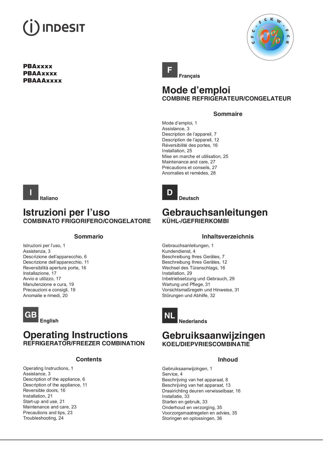 Indesit PBAA33FXD User Manual