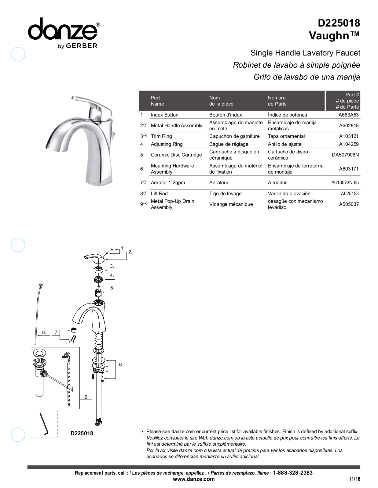 Gerber D225018BS, D225018, D225018BN Part List