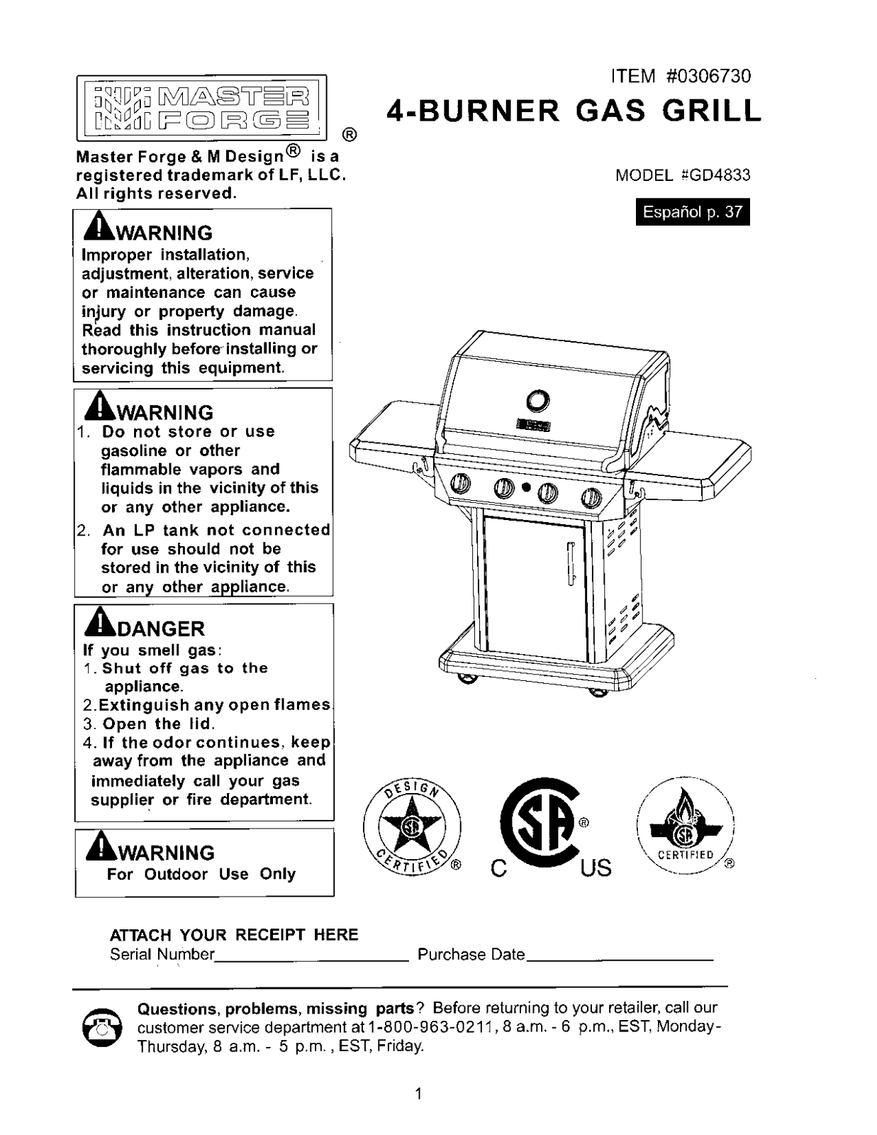 Master Forge Gd4833 Owner's Manual - ManualMachine.com