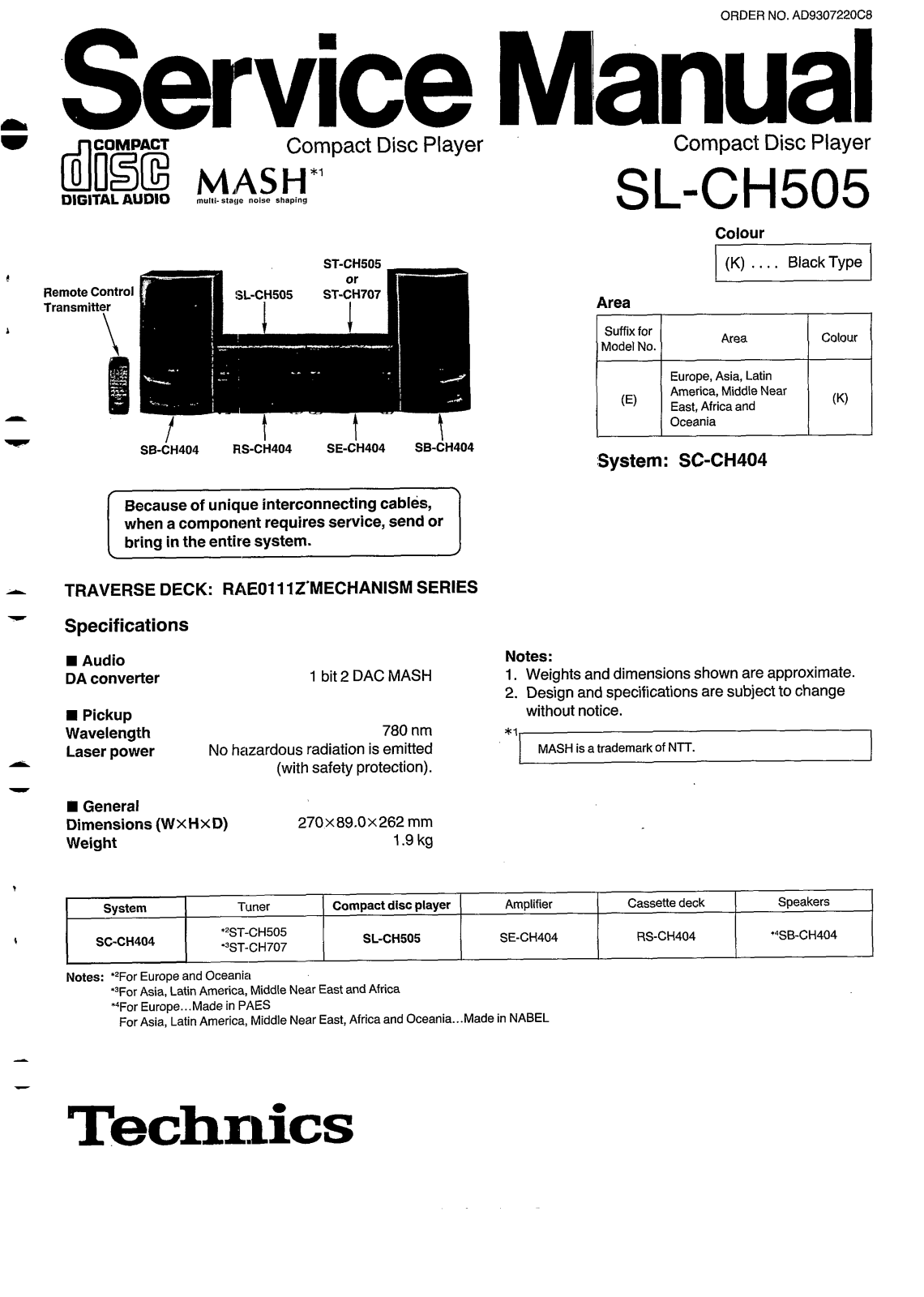 Technics SLCH-505 Service manual