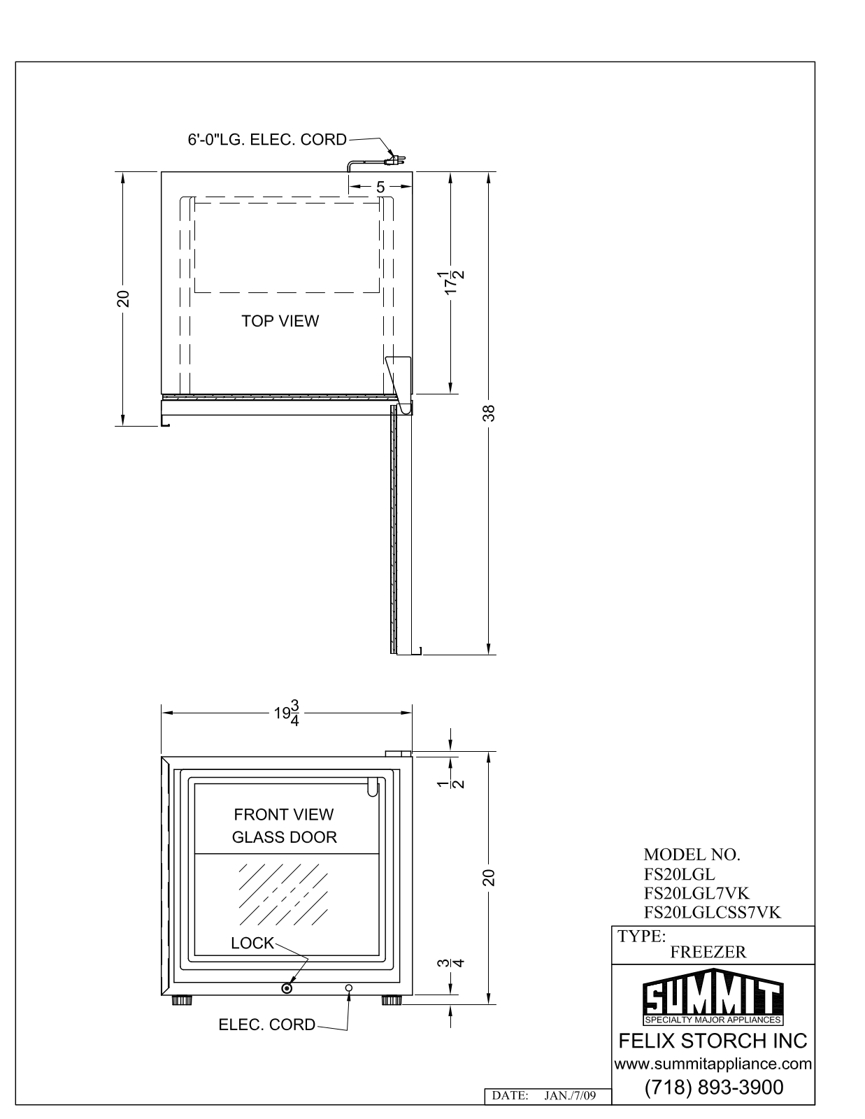 Summit FS20LGL7 Technical Drawers