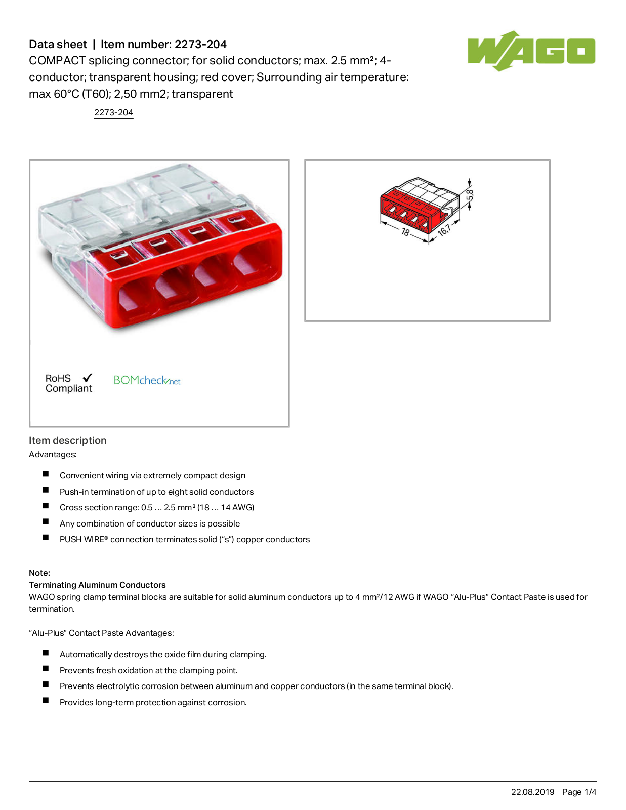 Wago 2273-204 Data Sheet