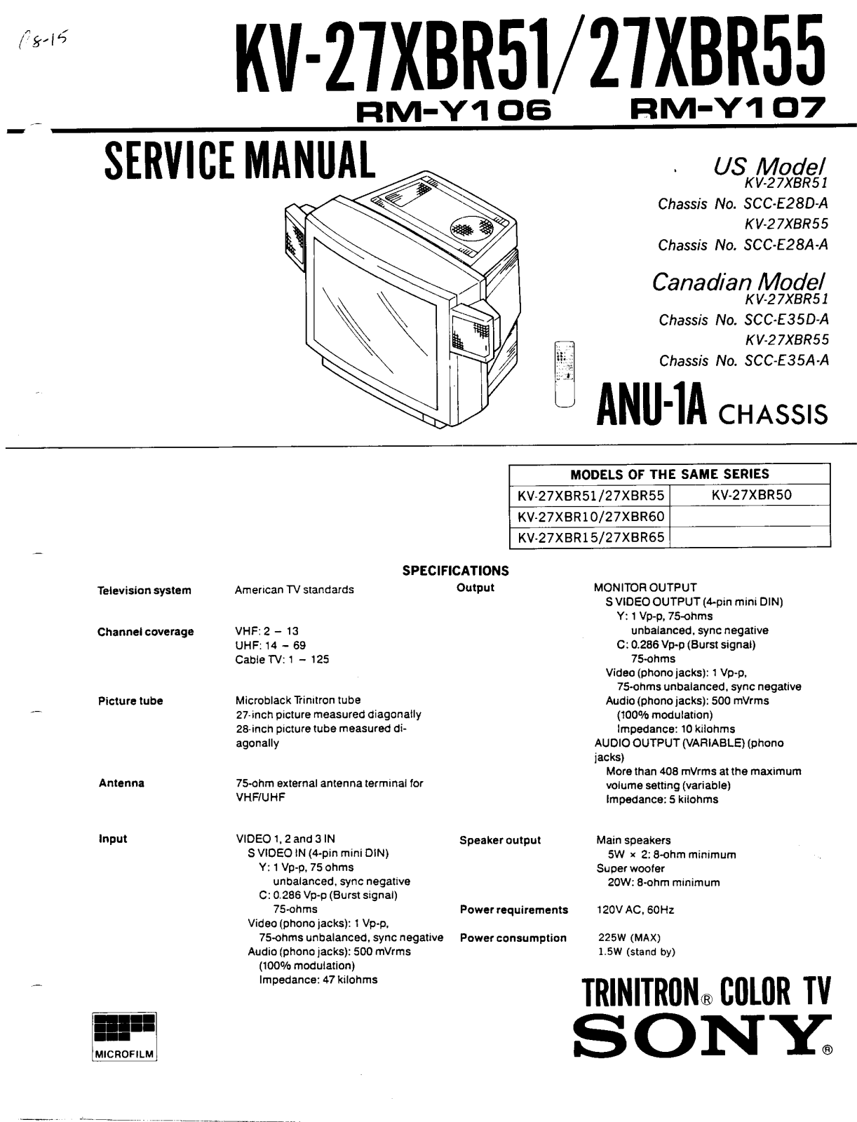SONY KV 27XBR51, KV 27XBR55 Service Manual