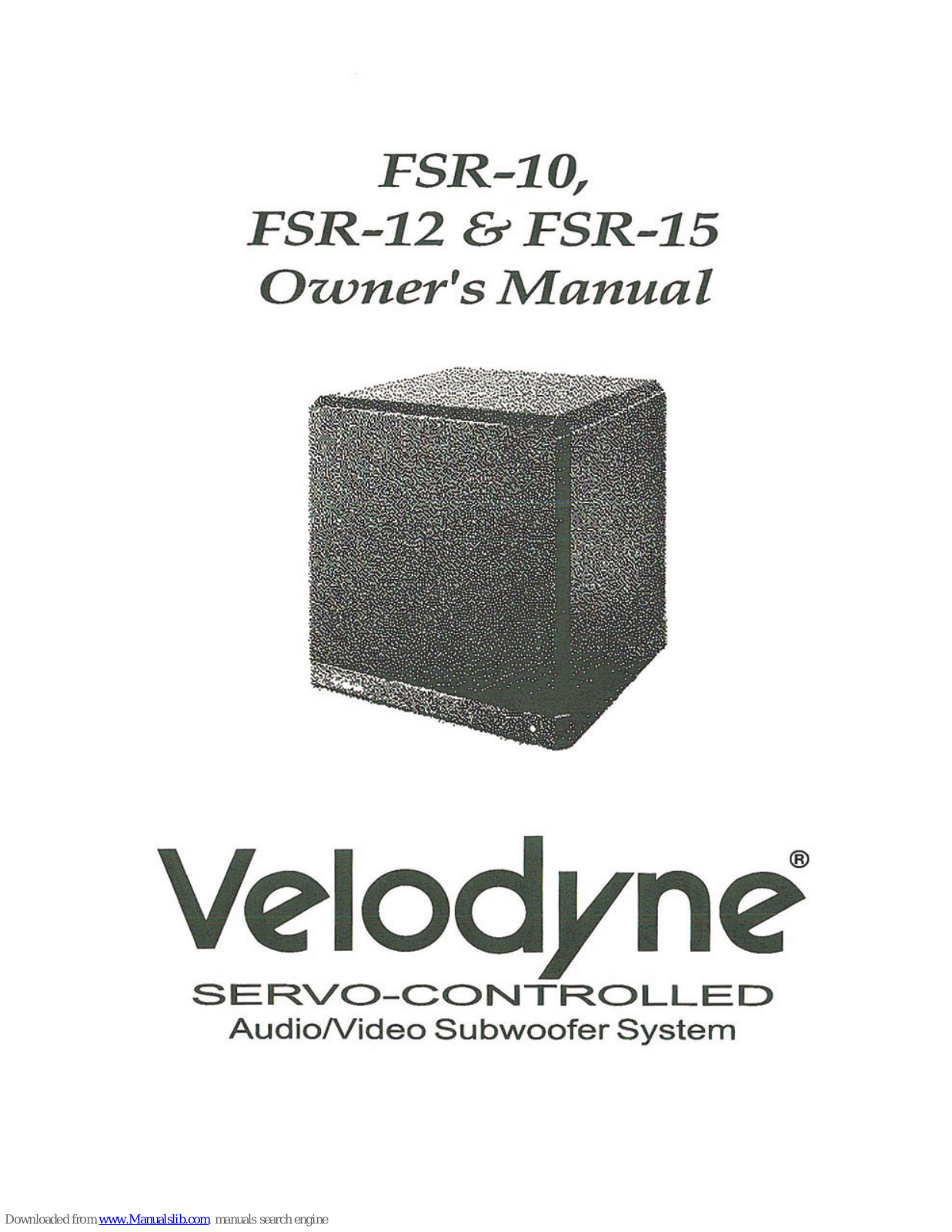 Velodyne FSR-10, FSR-12, FSR-15 Owner's Manual