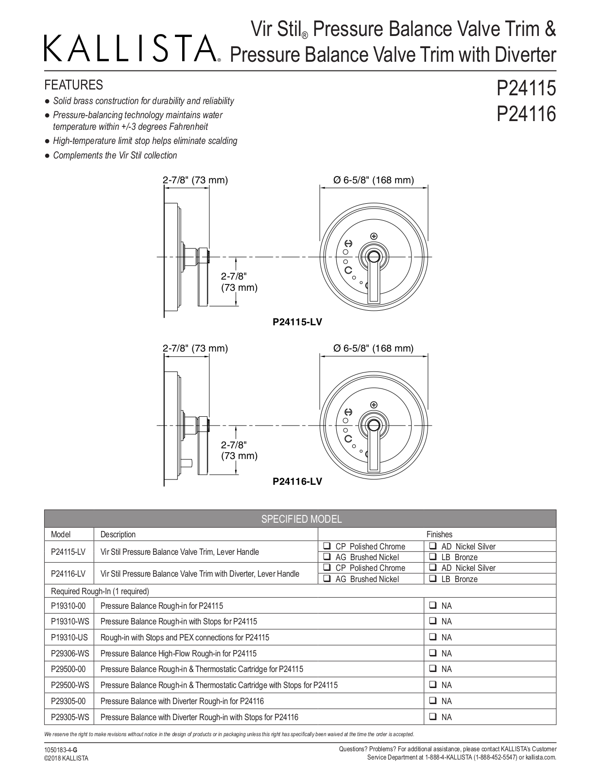 KALLISTA P24115-LV, P24116-LV User Manual