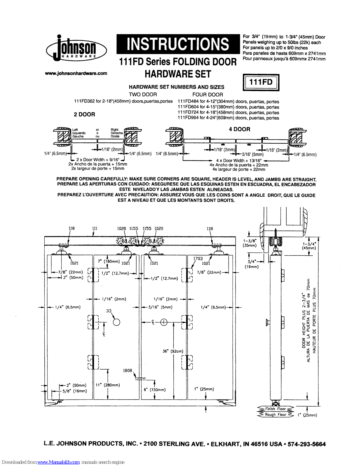 Johnson Hardware 111FD362, 111FD724, 111FD604, 111FD964, Dynapro ET 3010 Instructions Manual