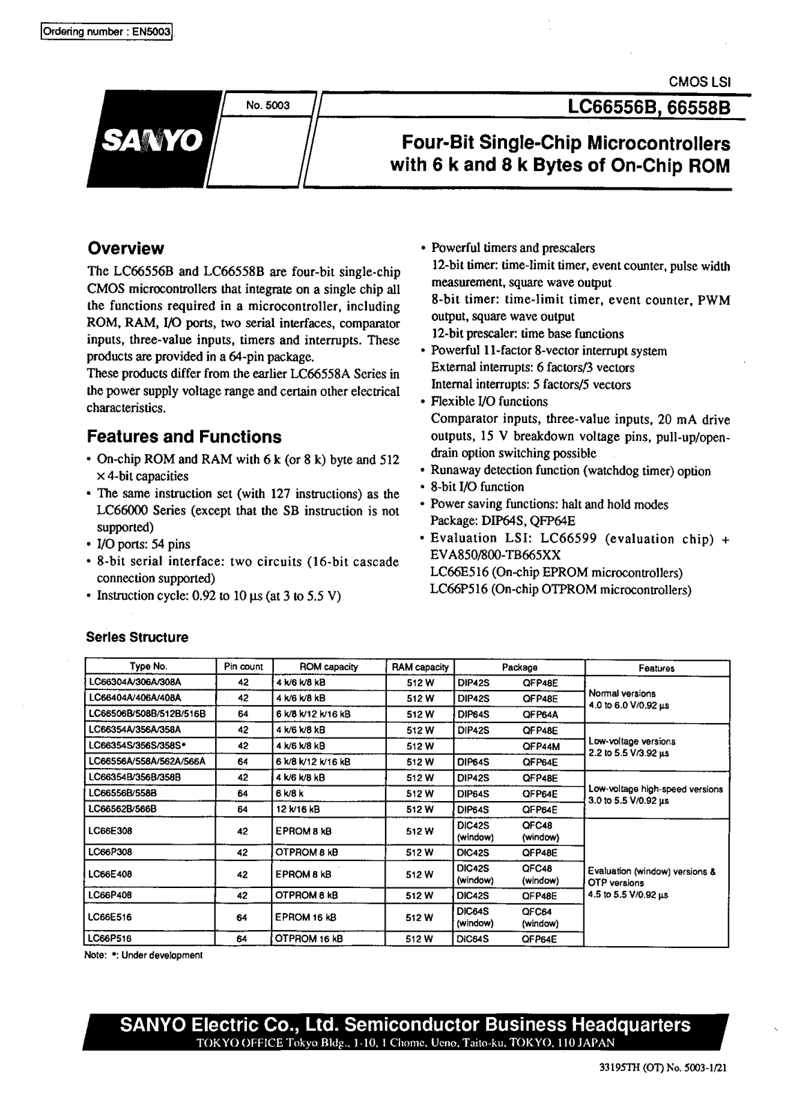 SANYO LC66556B, LC66558B Datasheet