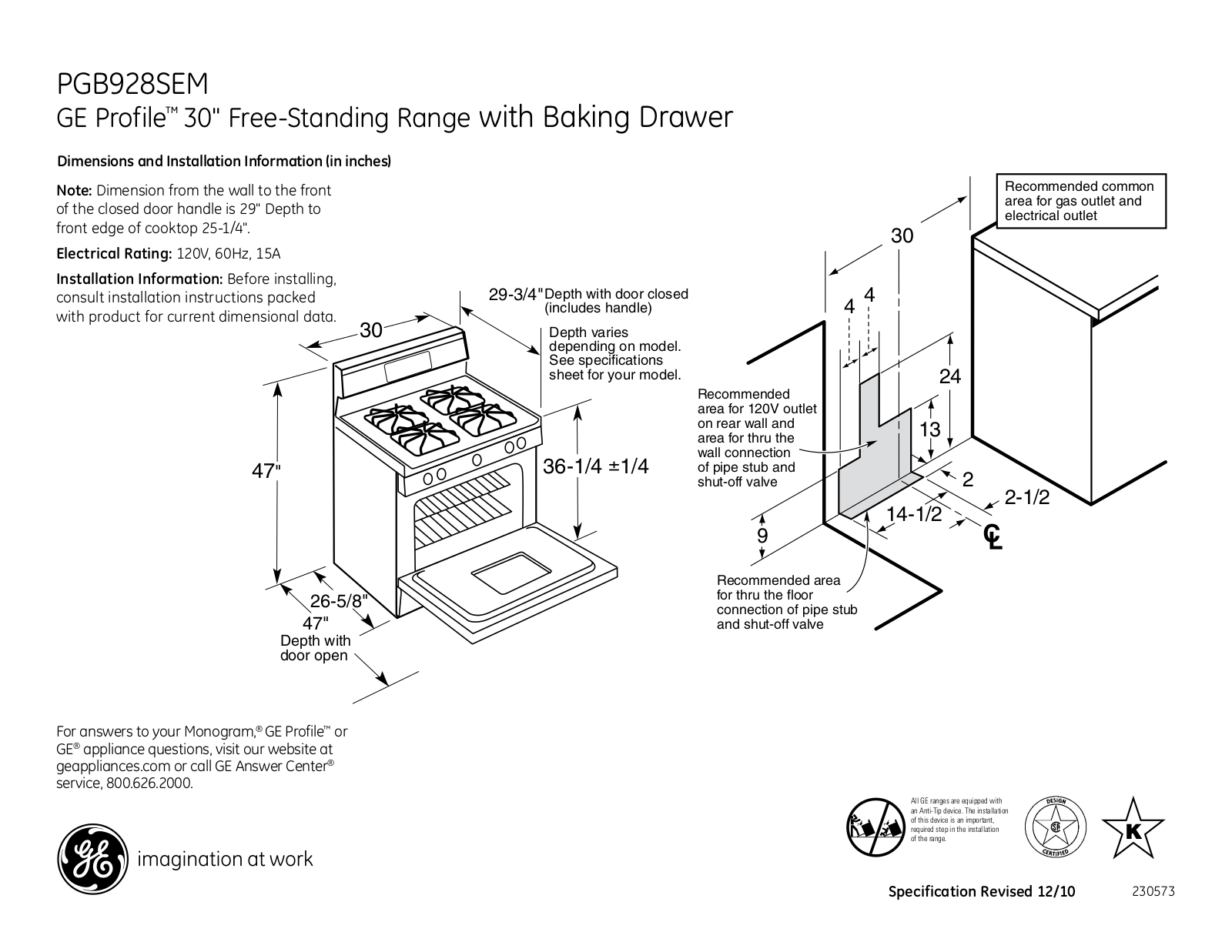 GE PGB928SEM Specification