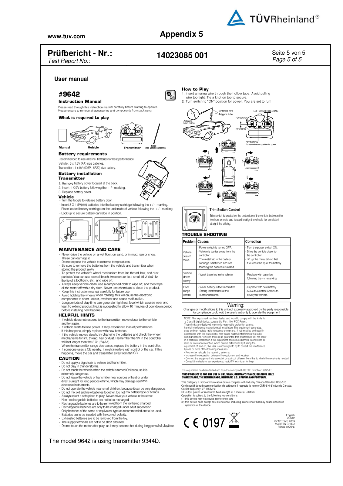 Zaptoys 9344D27TX User Manual