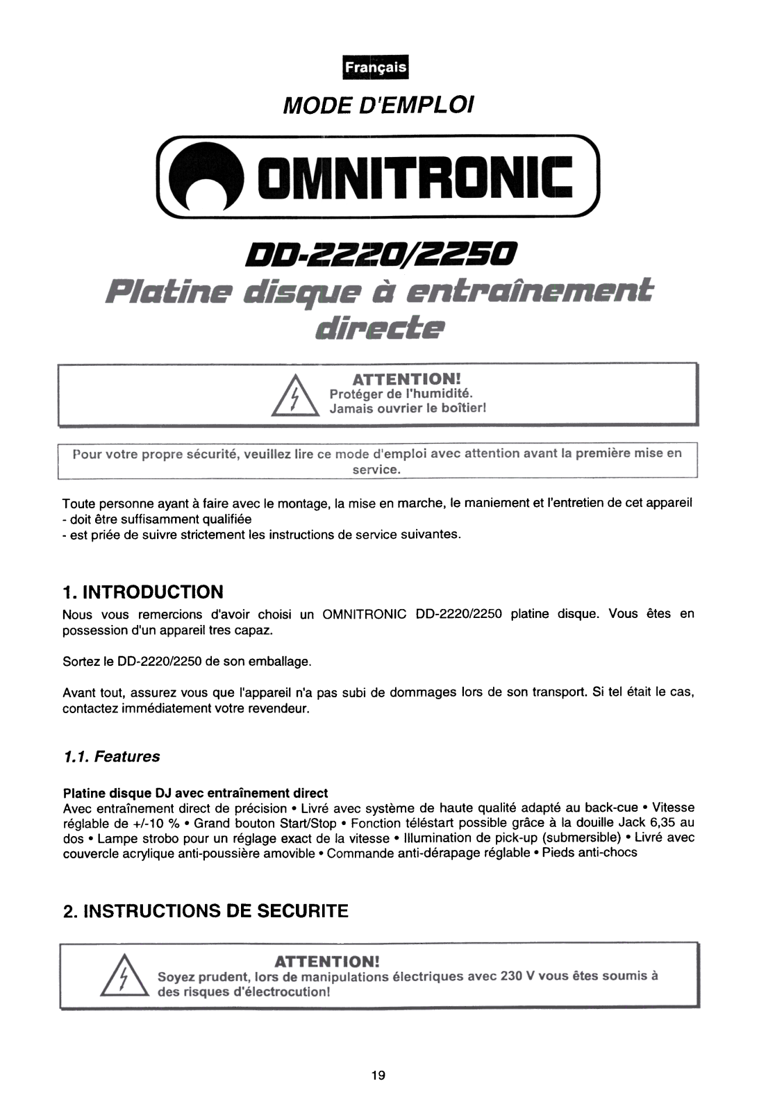 OMNITRONIC DD-2220, DD-2250 User Manual
