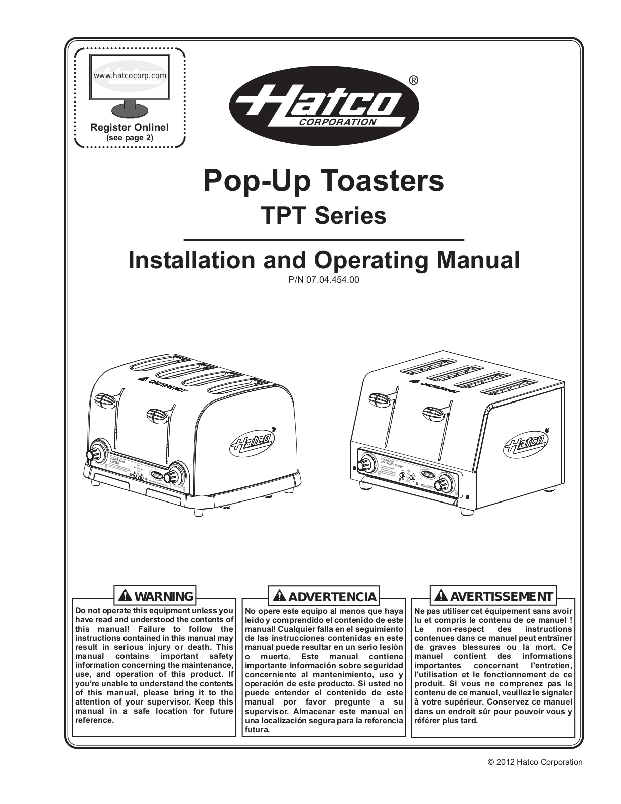 Hatco TPT-120CA Installation Manual