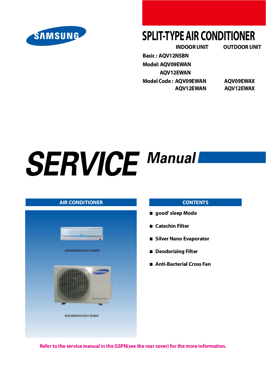 Samsung AQV09EWAN, AQV12EWAN Service Manual