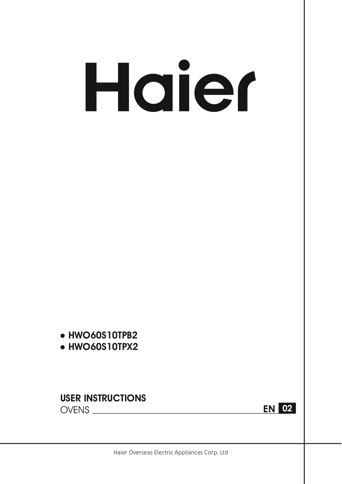 Haier HWO60S Instruction Manual