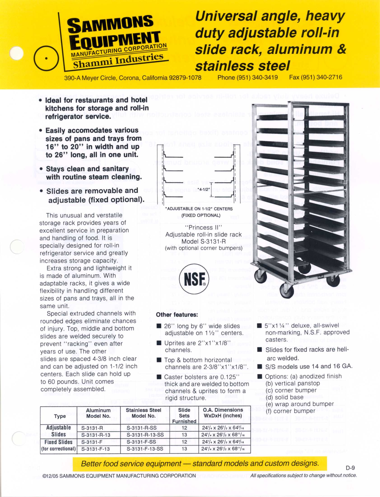 Sammons Equipment S-3131-F User Manual