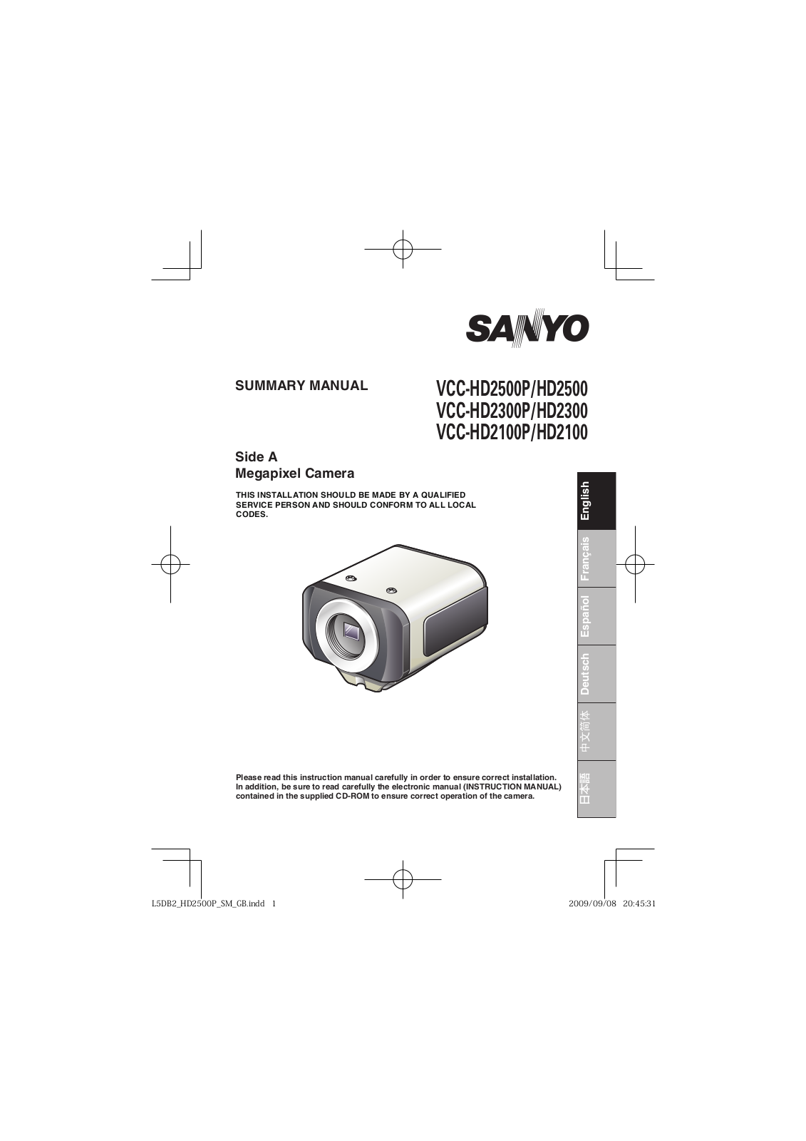 Sanyo VCC-HD2500P, HD2100, HD2500, VCC-HD2100P, HD2300 User Manual