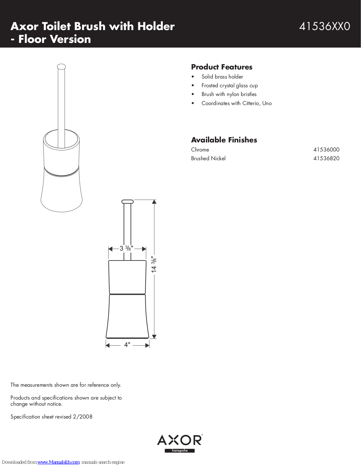 Axor 41536000, 41536820 Specification Sheet