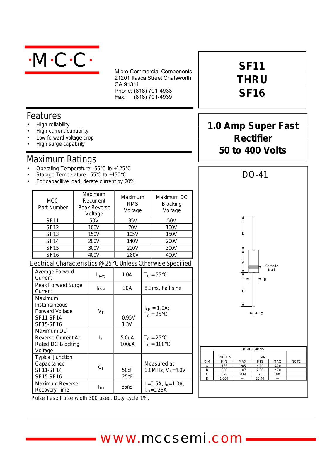 MCC SF11, SF12, SF13, SF15, SF16 Datasheet