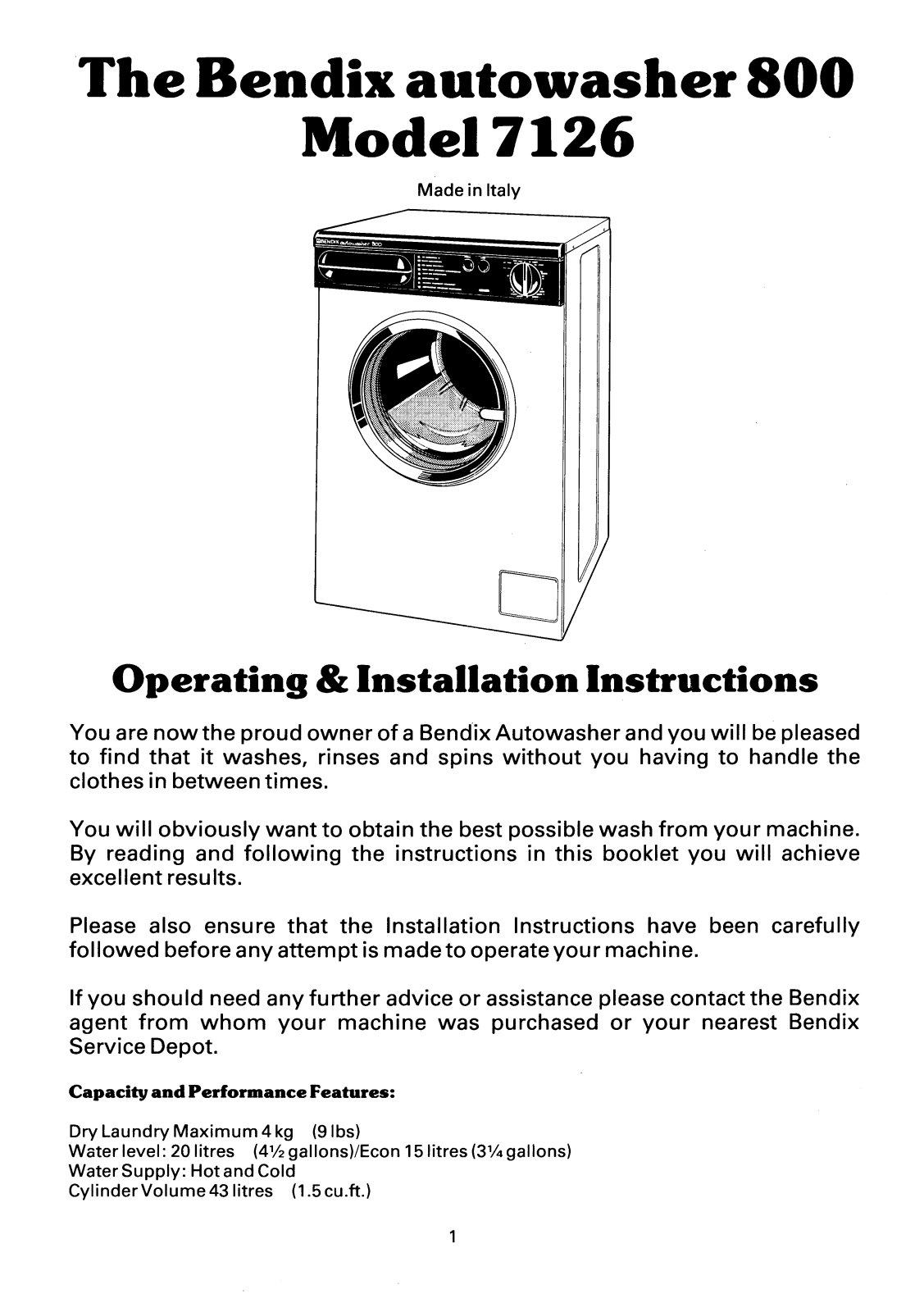 TRICITY BENDIX 7126 User Manual