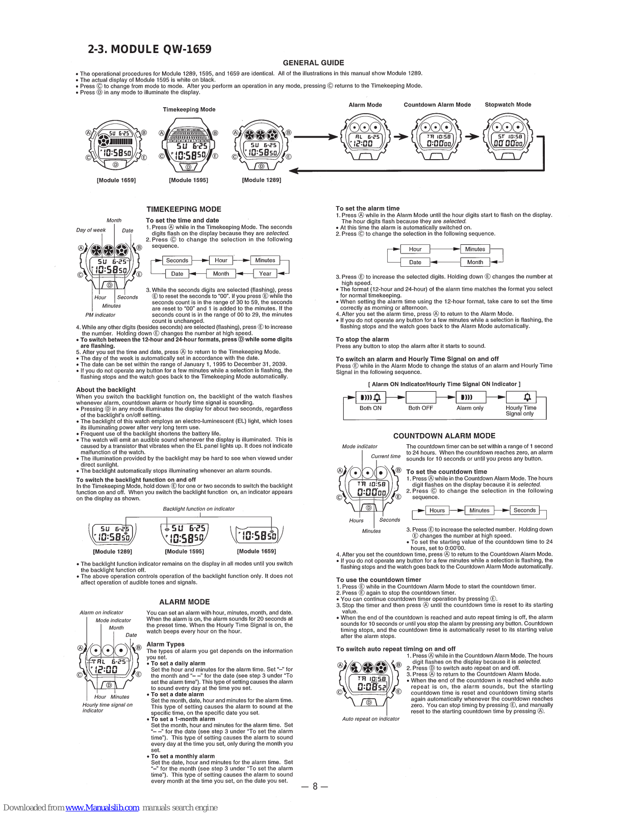 Casio G-Shock DW9052-1V, QW-1659 User Manual