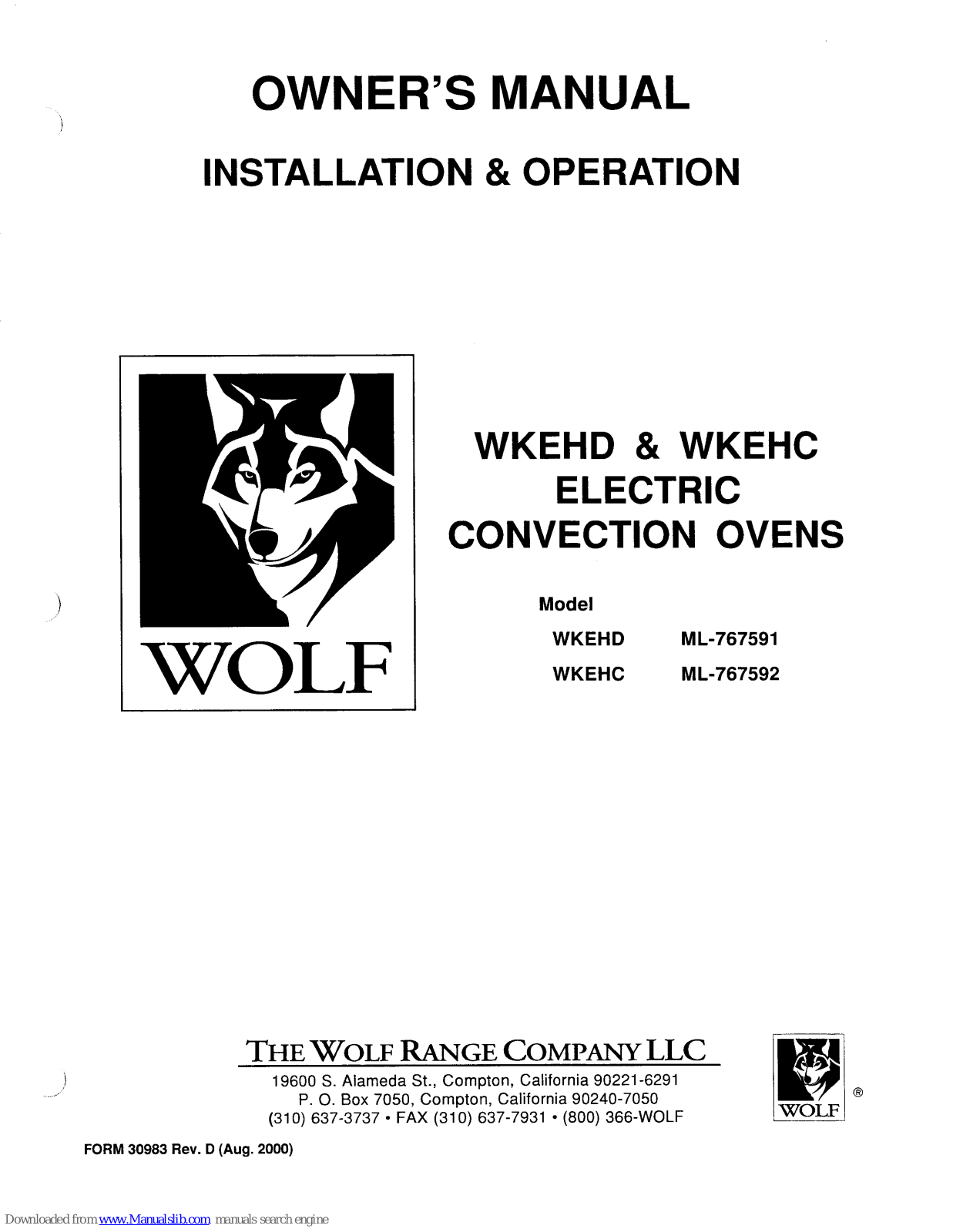 Wolf ML-767591, ML-767592 Owner's Manual